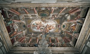 The offer to Jupiter of the keys of the Temple of Janus (or Allegory of Peace) (ceiling of the noble floor, c.1665) by Domenico I Piola