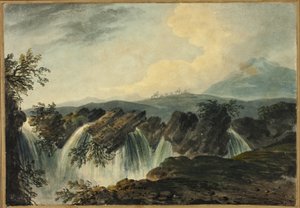 Camel Caravan Crossing Plain Above Waterfall