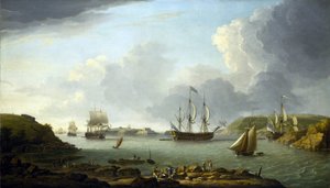 Return of a fleet to Plymouth, description of the city and the bay, including Drake Island and Edgcumbe Mountain by Dominic Serres
