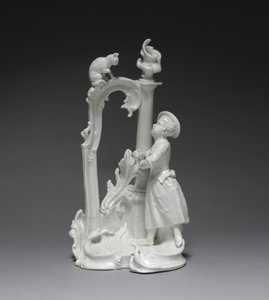 Figure of a Girl with Cat, made by Nymphenburg Porcelain Factory, c.1770 by Dominicus (attr. to) Auliczek