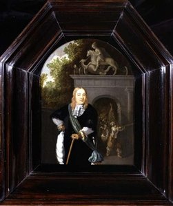 Portrait of Captain Jacobus Van Der Burgh standing before the Doeler Poort, Leiden by Dominicus van Tol