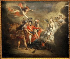 The Peace of Amiens. Treaty Signed on 25 March 1802 Between the United Kingdom and Its Allies the Ottoman Empire on the One Hand and France, Spain and Holland on the Other. The Painting Depicts Napoleon I Bonaparte, Crowned by an Angel Sounding the Trumpet
