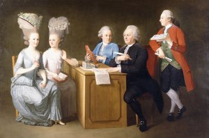 A Group Portrait of Monsieur Le Roy, with his Two Daughters and Two Sons, seated full-length at a Table