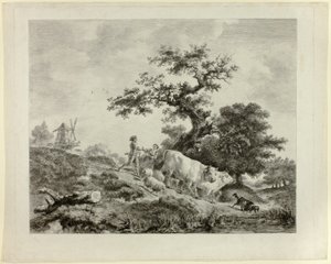 Landscape with Windmill, Young Man and Girl, and Two Oxen by Dominique Vivant Denon