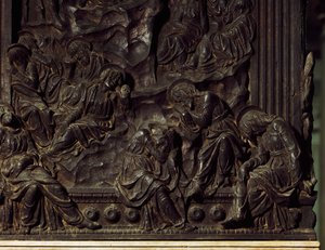Worship in Garden, (detail) from left pulpit, by Donatello, Basilica of St Lawrence, Florence, Italy by Donatello
