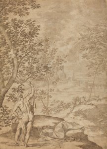 Apollo Standing in a River Landscape by Donato Creti