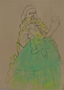 Elegant Woman Green Sketch by Doris Schmitz