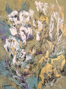 Abstract Green Gold Flowers