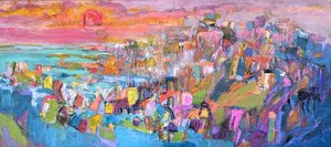 Vibrant Coastal Town Sunset by Dorothy Fagan