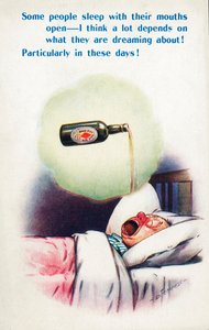 Alcoholism: Man Sleeping with His Mouth Open Dreaming of Beer