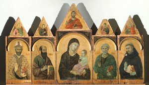 The Holy Virgin with the Christ Child and Saints Augustine, Paul, Peter and Domenico (or Polyptych No 28), by Duccio di Buoninsegna
