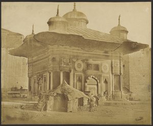 Building with Tent and Horse