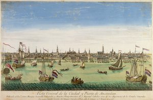 A General View of the Port and Town of Amsterdam, engraving by D.G. Hucquier, 16th century by Dutch School