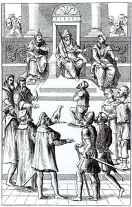 Confession for Amends Before the Tribunal, after a Woodcut in Praxis Rerum Criminalium by Joos de Damhouder (1507-81) Published Antwerp, 1556