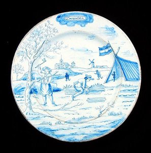 Delftware plate depicting the month of December by Dutch School