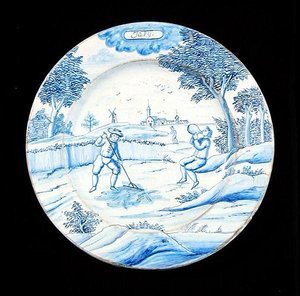 Delftware plate depicting the month of July by Dutch School