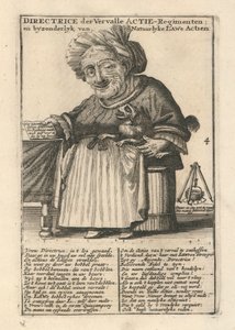 Directress of the decayed stock-regiments, satirical print on the Mississippi Bubble by Dutch School