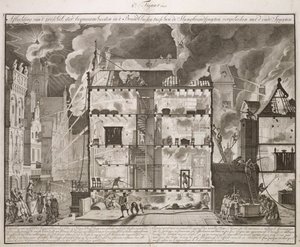 Illustration Showing How New Long Fire Hoses Could Reach All Parts of a Building, from a Book on Firefighting in Holland, Published c.1700