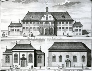 Portuguese Church and Town Hall in Batavia by Dutch School