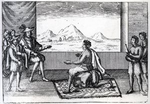 The Meeting of Queen Nzinga of Ndongo and Joao Correia de Sousa the Portuguese Governor of Luanda in 1622 by Dutch School