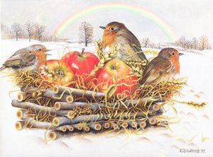 Robins with Apples, 1997 by E.B. Watts
