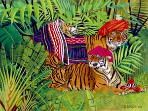 Tiger family with Thai Clothes by E.B. Watts