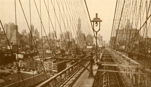 Lower Manhattan Viewed Through The Network Of Cables On Brooklyn Suspension Bridge, c1930