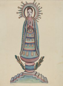 New Mexico, "Bulto", Polychromed Wooden Figure by E. Boyd