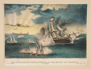 The U.S. Frigate Philadelphia on the rocks off Tripoli (From the U.S. Military Magazine Army and Navy, Vol. II) by E. J. Pinkerton