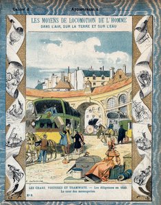 Stagecoach in 1840 - From a protective sleeve for school books, late 19th century - illustration by E. Letellier by E. Letellier