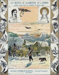 Transport Tanks - The Huns of Attila (ca. 395-453) - Barbarian Invasions - Illustration by E Letellier - Protective Historical Notebook, Late 19th Century by E. Letellier