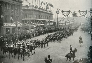 The Naval Contingent Crossing London Bridge into Southwark, London by E. and S. Woodbury