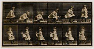 Child Lifting a Doll, Turning and Walking Off, from the Book Animal Locomotion by Eadweard Muybridge