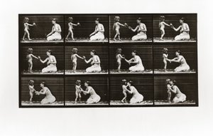 Child bringing bouquet to a woman, Plate 465 from Animal Locomotion by Eadweard Muybridge