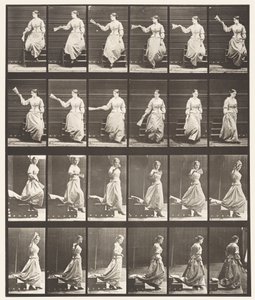 Plate 140. Descending Stairs Looking Around and Waving Fan by Eadweard Muybridge