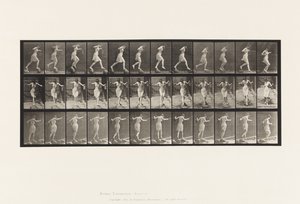 Crossing Brook on Step-Stones with Fishing Pole and Can by Eadweard Muybridge