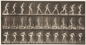 Crossing Brook on Stepstones with Fishing-Pole & Basket by Eadweard Muybridge