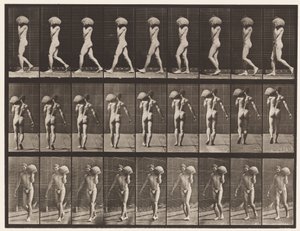 Plate 26. Walking, Carrying 75-lb Stone on Left Shoulder by Eadweard Muybridge