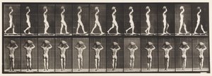 Walking, Carrying 70 lb. Stone on Head, Hands Raised by Eadweard Muybridge