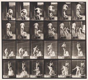 Plate 407. Two Models, Pouring Bucket of Water Over One by Eadweard Muybridge
