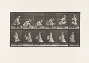 Child, Lifting a Doll, Turning, and Walking Off by Eadweard Muybridge
