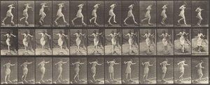 Crossing Brook on Stepping-Stones with a Fishing Pole and Can by Eadweard Muybridge