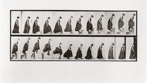 Woman climbing stairs and jumping down, Plate 173 from Animal Locomotion by Eadweard Muybridge