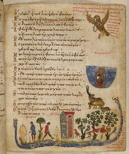 Eagle sent by Baruch; garden scene, from Theodore Psalter