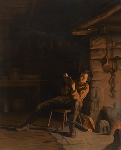 The Boyhood of Lincoln. (An Evening in the Log Hut.) by Eastman Johnson