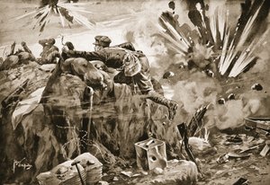 Private Jewson Getting Out of His Trench Under Very Heavy Shell-Fire to Rescue the Wounded and Bring in the Dead by Edgar Alfred Holloway
