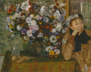 A Woman Seated beside a Vase of Flowers