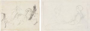 Battle Scene with Armored Figures on Horseback (recto) Two Seated Women (verso) by Edgar Degas