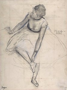 Dancer adjusting her shoe (ballerina) by Edgar Degas