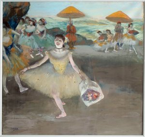 Dancer with the bouquet greeting on stage by Edgar Degas